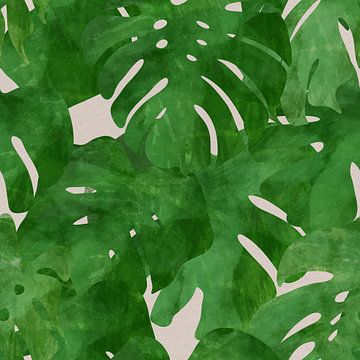 Tropical leaves in green. Modern botanical art. by Dina Dankers