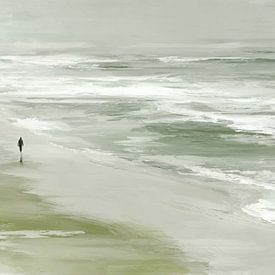 Abstrakte Strandlandschaft - Grün Grau Ruhige Malerei von BowiScapes Abstrakt und digitale Kunst