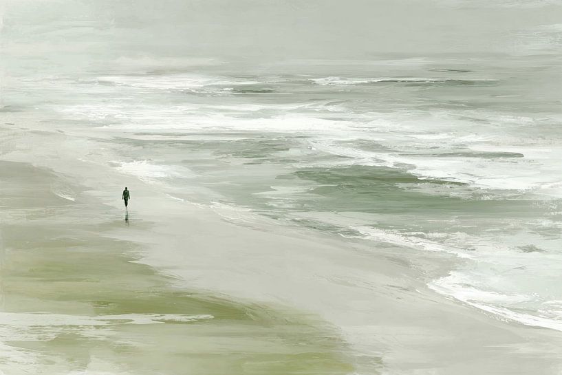 Paysage abstrait de la plage - Peinture verte et grise reposante par BowiScapes Art Abstrait  et digital