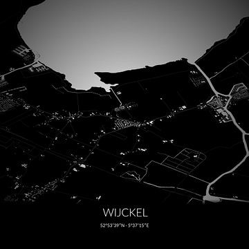 Zwart-witte landkaart van Wijckel, Fryslan. van Rezona