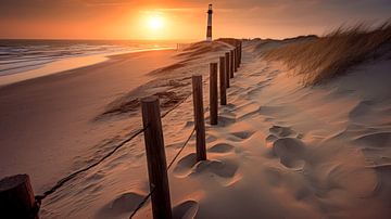 Foto van Nederlandse stranden met zonsondergang van René van den Berg