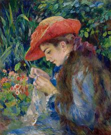 Marie-Thérèse Durand-Ruel aan het naaien, Pierre-Auguste Renoir