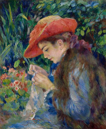 Marie-Thérèse Durand-Ruel aan het naaien, Pierre-Auguste Renoir