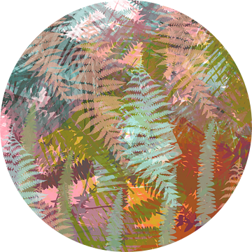 Kleurrijke abstracte botanische kunst. Varensbladeren jungle in mintgroen van Dina Dankers