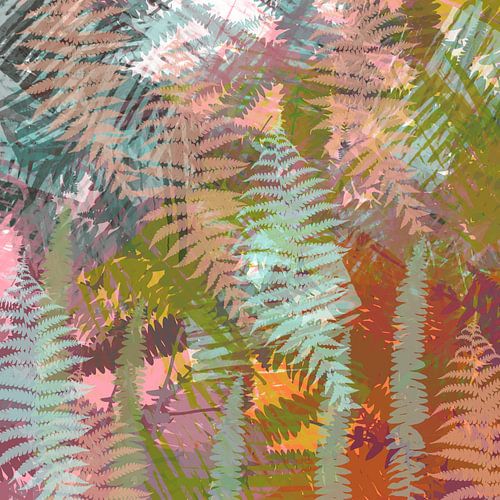 Kleurrijke abstracte botanische kunst. Varensbladeren jungle in mintgroen