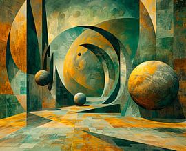 Abstrakte Landschaft gelb und grün von Marlon Paul Bruin