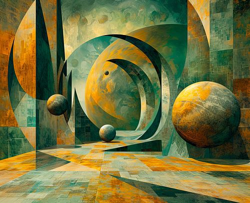 Abstract landschap geel en groen