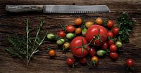 Stilleben mit Tomaten und Kräutern