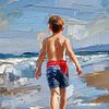 ai gegenereerd schilderij van een jongen die naar het strand loopt van ChrisWillemsen