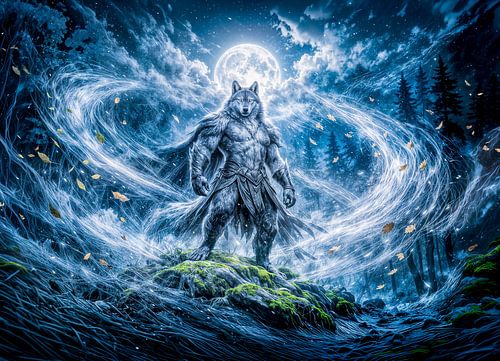 Dynamic Fantasy Werewolf Under Dramatic Moonlight Atmosphere