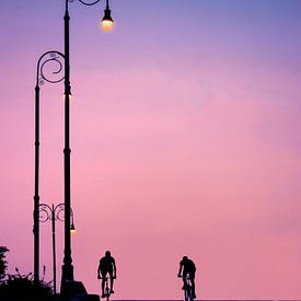 Fietsers bij zonsondergang van Anajat Raissi