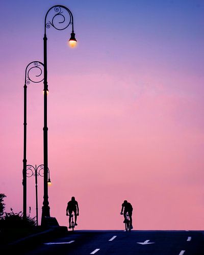 Fietsers bij zonsondergang van Anajat Raissi