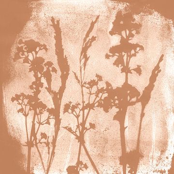 Nature dreams. Botanical illustration in retro style in terracotta brown by Dina Dankers
