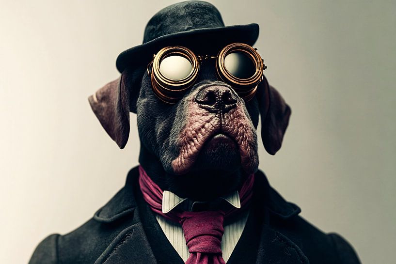 Elegant dog with hat and glasses by Art & Soul Creations