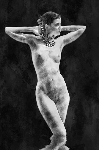 Naked woman in water (erotica, drawing)