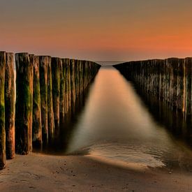 Het pad naar de horizon Groynes aan de Noordzee van Friedhelm Peters