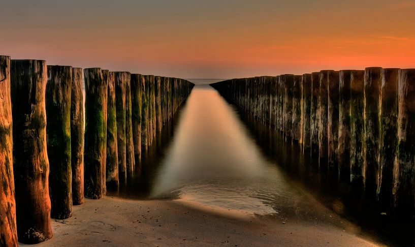 Het pad naar de horizon Groynes aan de Noordzee van Friedhelm Peters