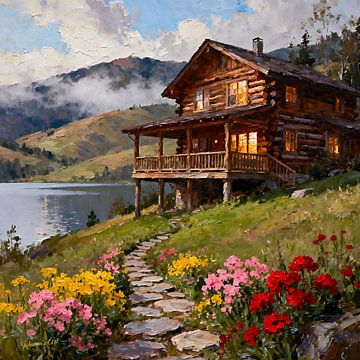 Romantische Loghome aan de rivier 1 van Johannas Art Creations
