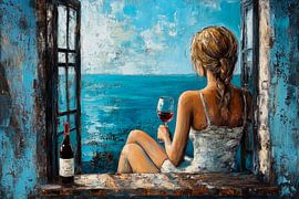 Zeezicht met wijn van Poster Art Shop