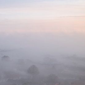 Morgennebel bei Arnheim in Richtung Velp bei Sonnenaufgang von Peter Apers