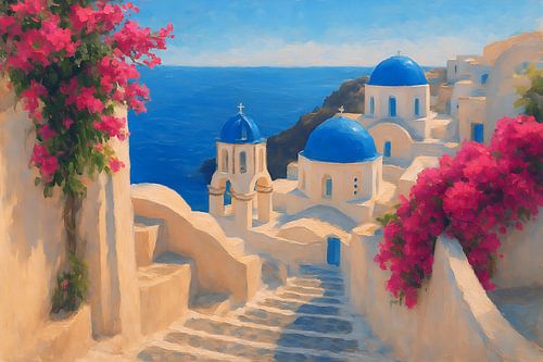 Santorini, Griekenland schilderij.