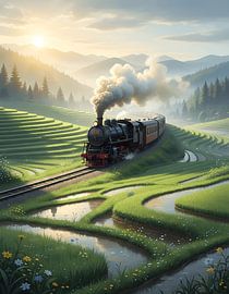 Dampf steigt über den Reisterrassen auf von Regan Frederick