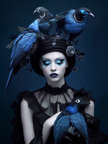 Femme avec des oiseaux dans la tête
