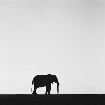 Silhouet van olifant in zwart-wit van Poster Art Shop