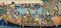 Kunisada, Watering spring boat ride, 1852