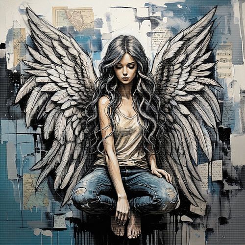 Stoere Engel in Jeans – Urban Angel Art | Tijdloos, Fashion & Mystiek