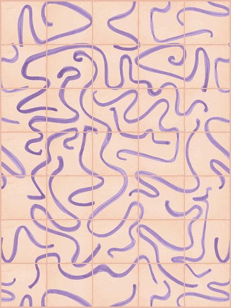 Modern and abstract lines on a tile pattern, salmon - lilac by Mijke Konijn