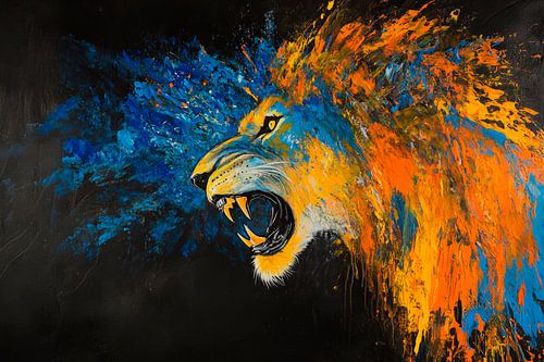 Lion painted in powerful colours by Poster Art Shop