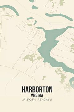 Vintage landkaart van Harborton (Virginia), USA. van MijnStadsPoster