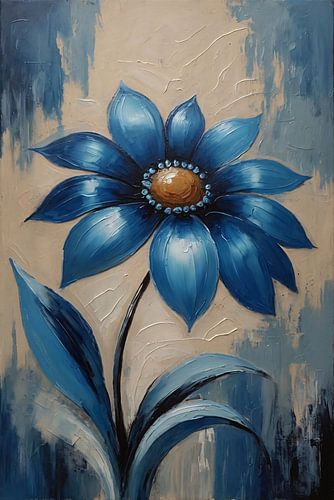 Abstracte Indigo Bloem met Dynamische Bladeren