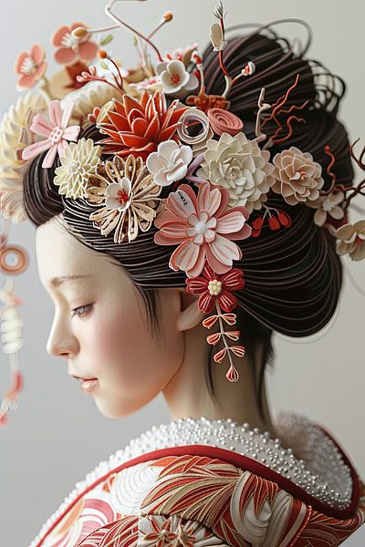 Geisha malt Blumen ins Haar von Egon Zitter