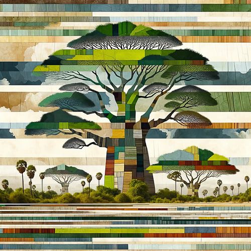 Collage baobab, acacias et buissons