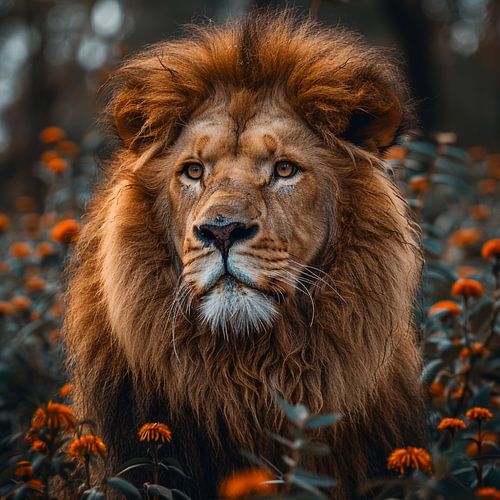 Portrait en gros plan du majestueux roi de la jungle, le lion