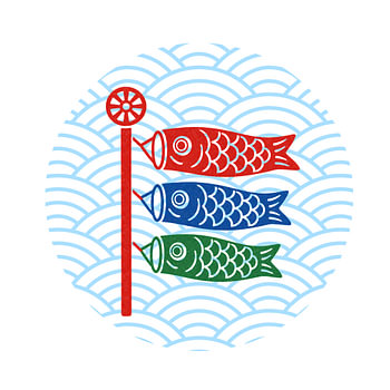 Koinobori Japanese Carp Painting on Blue Waves