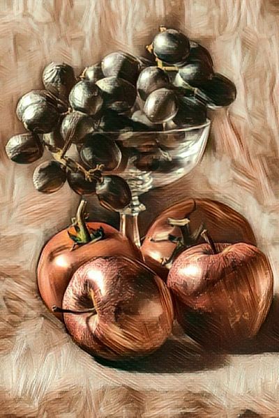 Black grapes draped in an ice cream sundae by René Ouderling