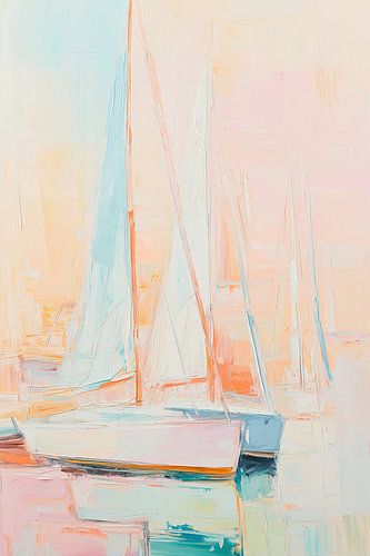Zeilboten abstract in pastel kleuren