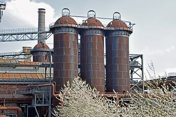 oude roestige silo's van een oud hoogovencomplex in Duitsland. Lapadu, Duisburg van Robin Verhoef