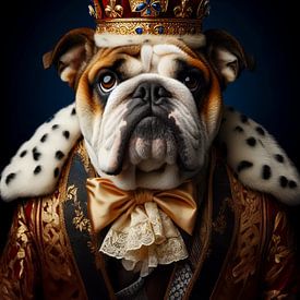 Bulldog met koninklijke mantel en gouden kroon van John van den Heuvel