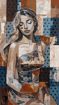 Expressive Kunstwerk Klee Frau - Porträt der Frau mit warmen Farben von Emiel de Lange