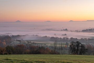 Three Imperial Mountains -Spectacular dawn over the misty foothills of the Alb in Baden Württemberg.