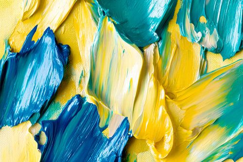 Farbenfrohe Acrylmalerei in Blau und Gelb