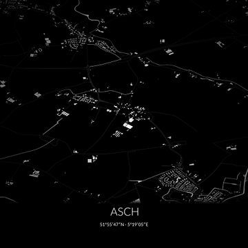 Zwart-witte landkaart van Asch, Gelderland. van Rezona