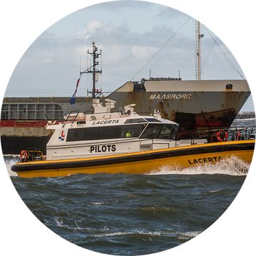 Boeg aan boeg de loodstender gaat terug naar de haven IJmuiden. van scheepskijkerhavenfotografie