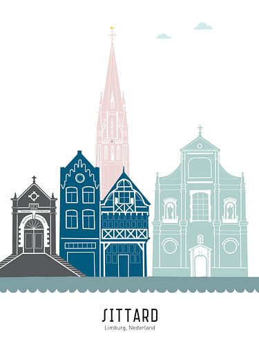 Skyline illustratie stad Sittard in kleur