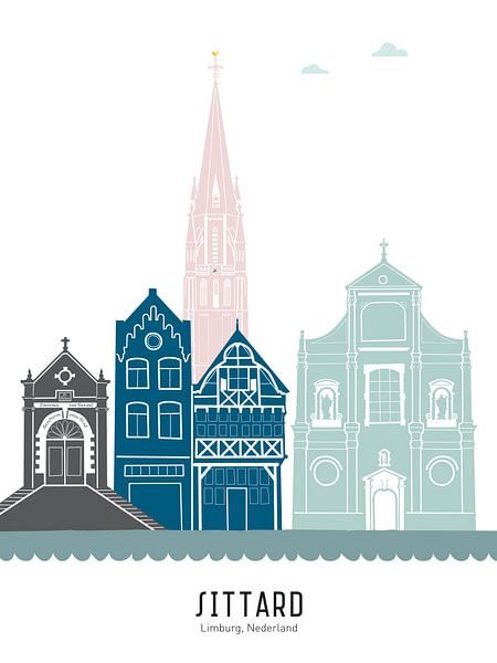 Skyline-Illustration der Stadt Sittard in Farbe von Mevrouw Emmer