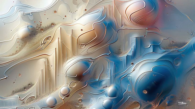 magische Formen in blau-gold-silber-rosa von Gelissen Artworks